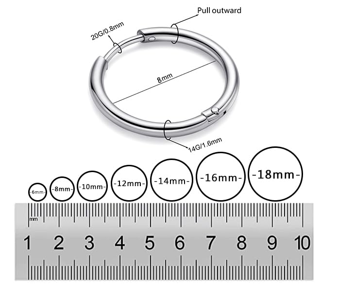 Image of Huggie Hoop Earrings for Women Men - 316L Surgical Stainless Steel 6mm 8mm 10mm Mens Ear Hugging Hoop Earrings for Cartilage Gold Black 20G 18G Hypoallergenic Second Hole Sleeper Hoop Earrings