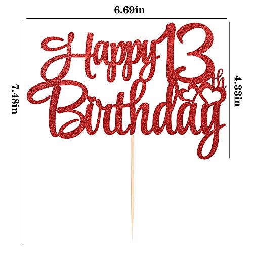 Image of Festiko Red Glitter 13th Birthday Happy Birthday Cake Topper 13th Birthday Party Cake Decorations Hello 13 Years Old Cheers for The Arrival of 13 Years Old