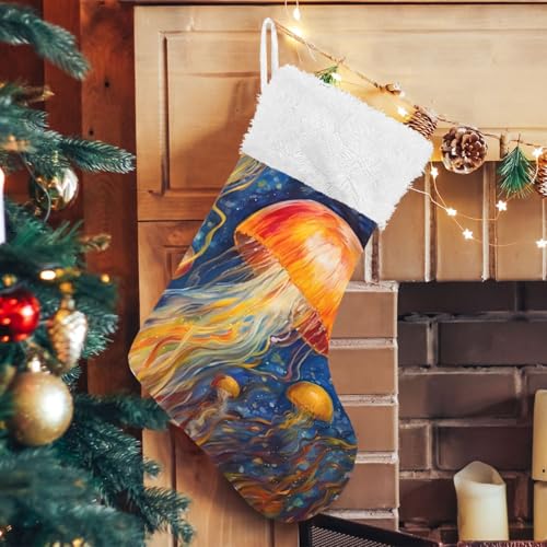 YMGQYJ Art Painting Jellyfish Christmas Stocking, Hanging Xmas Stocking, Christmas Socks Decoration for Family Holiday Party, 17.7x12.2 in