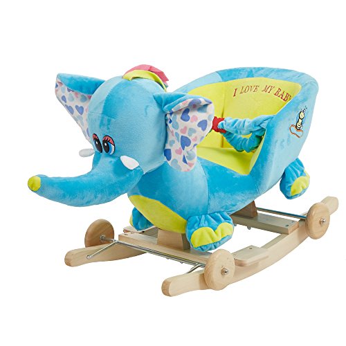 Dporticus Child Rocking Horse Plush Elephant Rocker Toy with Wheels and Seat Belt Wooden Rocking Horse/Kid Rocking Toy/Baby Rocking Horse/Rocker/Animal Ride On