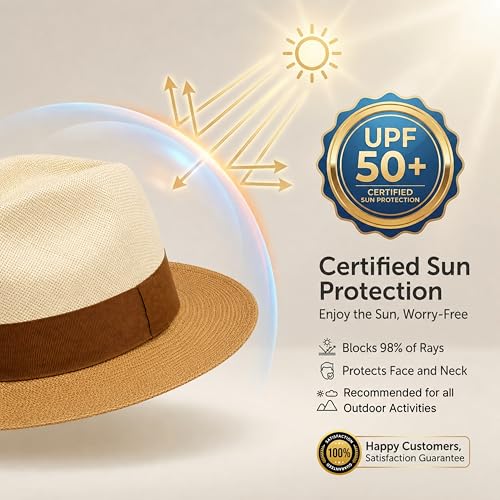 Image of Gamboa Original Panama Hat for Men and Women Fedora Straw Summer Beach Sun Hat Protection UV UPF50+