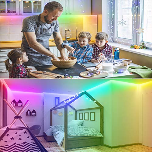 Lcutml Led Strip Lights 130ft (2 Rolls 65ft) RGB Music Strip Lights Color Changing App Control Strip Lights for Bedroom Living Room Kitchen Decor D