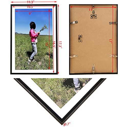 Medog 11X17 Picture Frame Black Poster Frame Display Pictures 9X15 With Mat Or 11X17 Metal Aluminum Picture Frame 11 By 17 9X15 11X17 Picture Frame In Black Picture Document Certificate Frames #TOP1