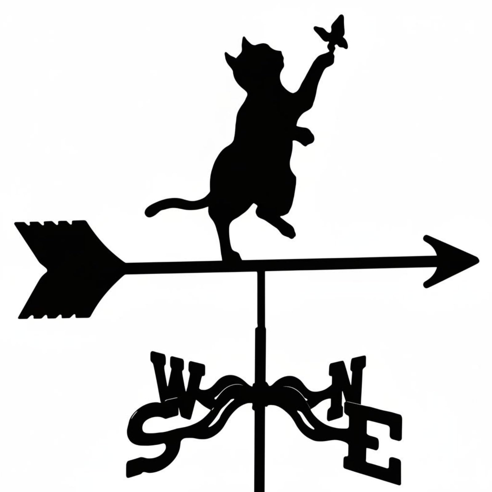 Decorative Cat Weathervane Rust Resistant Metal Wind Vane Spins Easily Metal Outline Weathervane Antique Design for Creature Lovers, Garden, Yard, Rooftop, Shed, Cat Catch Butterfly-image-27