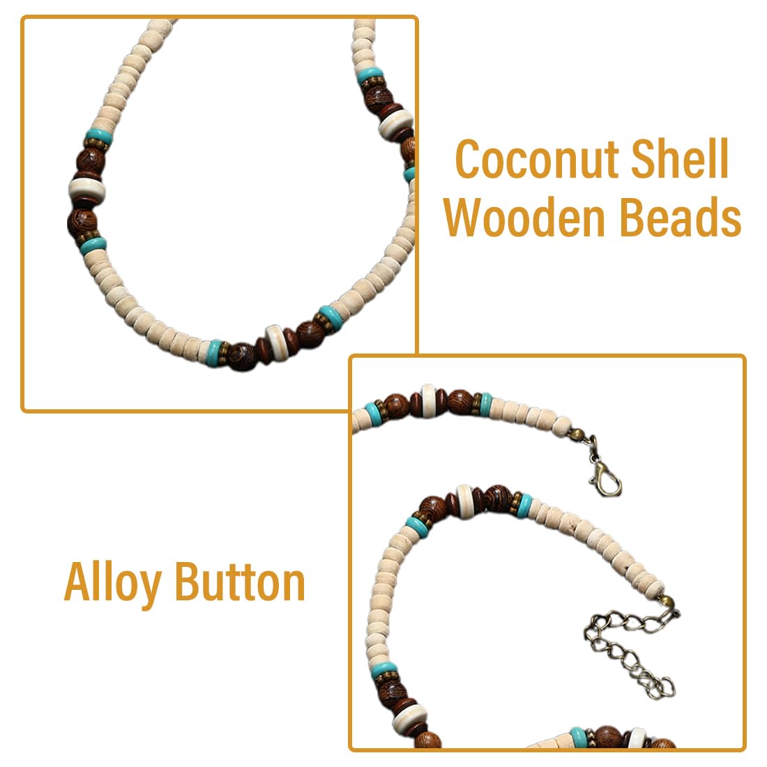Oggettistica collane a girocollo Collana da surfista con perline di cocco Collana da surfista da uomo Bracciale con perline di legno Gioielli da spiaggia fatti a mano Impermeabili (set di 2)