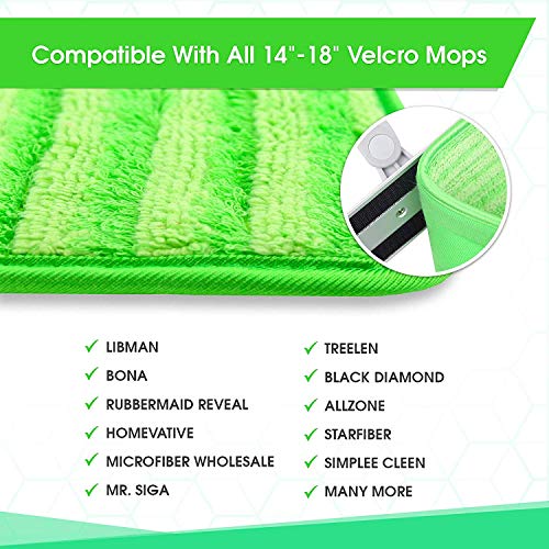 Microfiber Mop Pad Replacement Kit - 2 Pack Reusable Washable MF Mop Head Fits 14-18 Inch - Best Thick Spray Wet Dust Dry Flat Attachment Bona, Bruce, Rubbermaid, Libman, Zflow + More