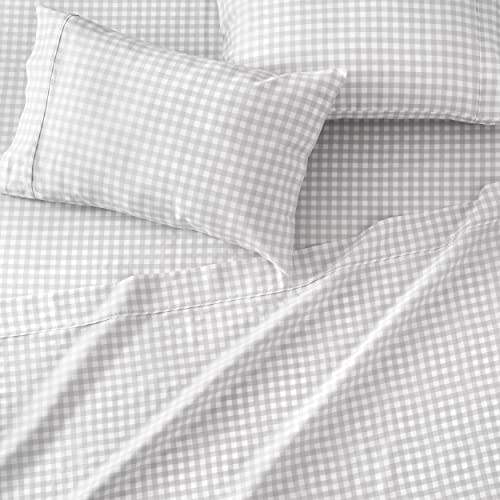 Martha Stewart 100% Cotton Queen Sheets Set - 4 Piece, Soft, Smooth, Durable, Easy Care, 16" Deep Pocket Sheets, Bedding Sheets, Sateen Sheets, 1 Flat, 1 Fitted, 2 Pillowcases, Light Grey #TOP2