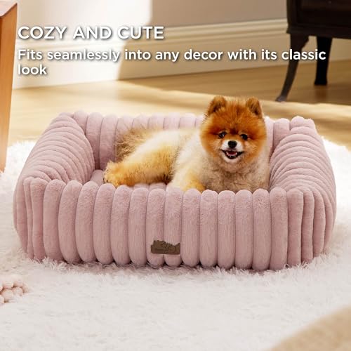 Image of Bedsure ComfyFleece Dog Bed Medium Large Size Dog Washable,30in Blush Pink | Furry Puppy Beds,Rectangle Cute Orthopedic Corduroy Aesthetic Pet Beds,Removable Zipper Cover,Non-Slip Bottom,Up to 40 Lbs