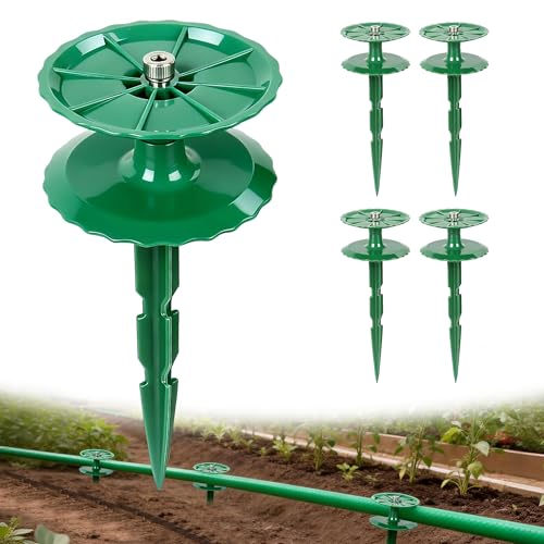 4 Pack 10 Inch Garden Hose Guide Stakes Upgraded Reinforced Disc Rotatable Double-Disk Sun Protection Heavy-Duty Plastic Stake Hose Guard for Yard Lawn & Flower Bed Landscaping(Green 4Pcs)