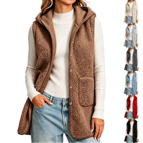 ENCURKUS Oversized Sherpa Fleece Vest Women Cozy Warm Button Up Long Coat - image 1