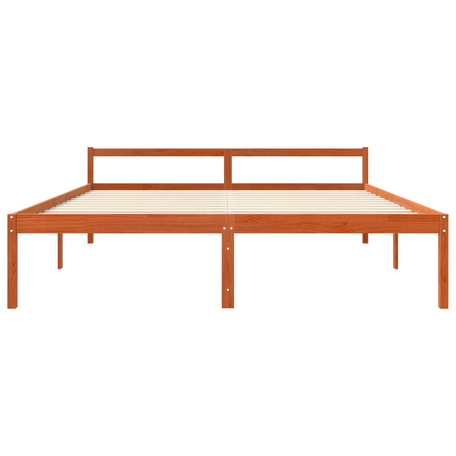 Telaio per letto in legno di pino massello, marrone cerato, 180 x 200 cm, super king size, con rete a doghe e testiera, per camera da letto, durevole, salvaspazio e facile da montare