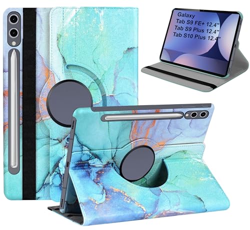 Image of TGK Rotating Flip Cover for Samsung Galaxy Tab S9 FE+ /S9 Plus /S10+ 12.4 inch Case Printed (Green Marble)