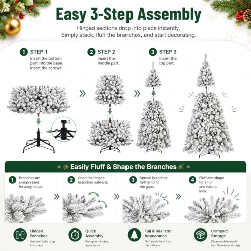 Skasii 4FT Flocked Artificial Christmas Tree, PVC Xmas Tree - image 6
