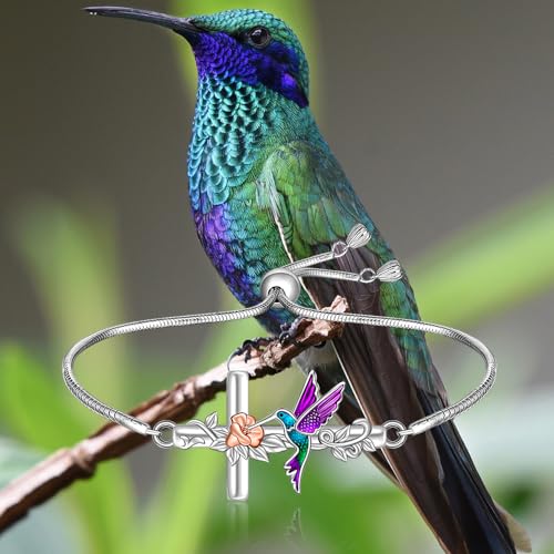 Hummingbird Bracelets for Women Sterling Silver Bird Hummingbird Bracelet Cross Flower Link Blue Purple Jewelry4