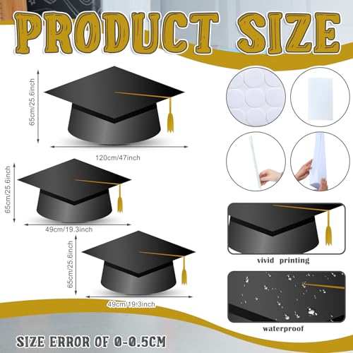 Bucherry 3 Pcs 20.5-46 Inches 2026 Graduation Party Decorations Black Graduation Cap Cardboard Cutout Stand up Life Size Class of 2026 Graduate Backdrop Photo Prop for High School College Party Decor