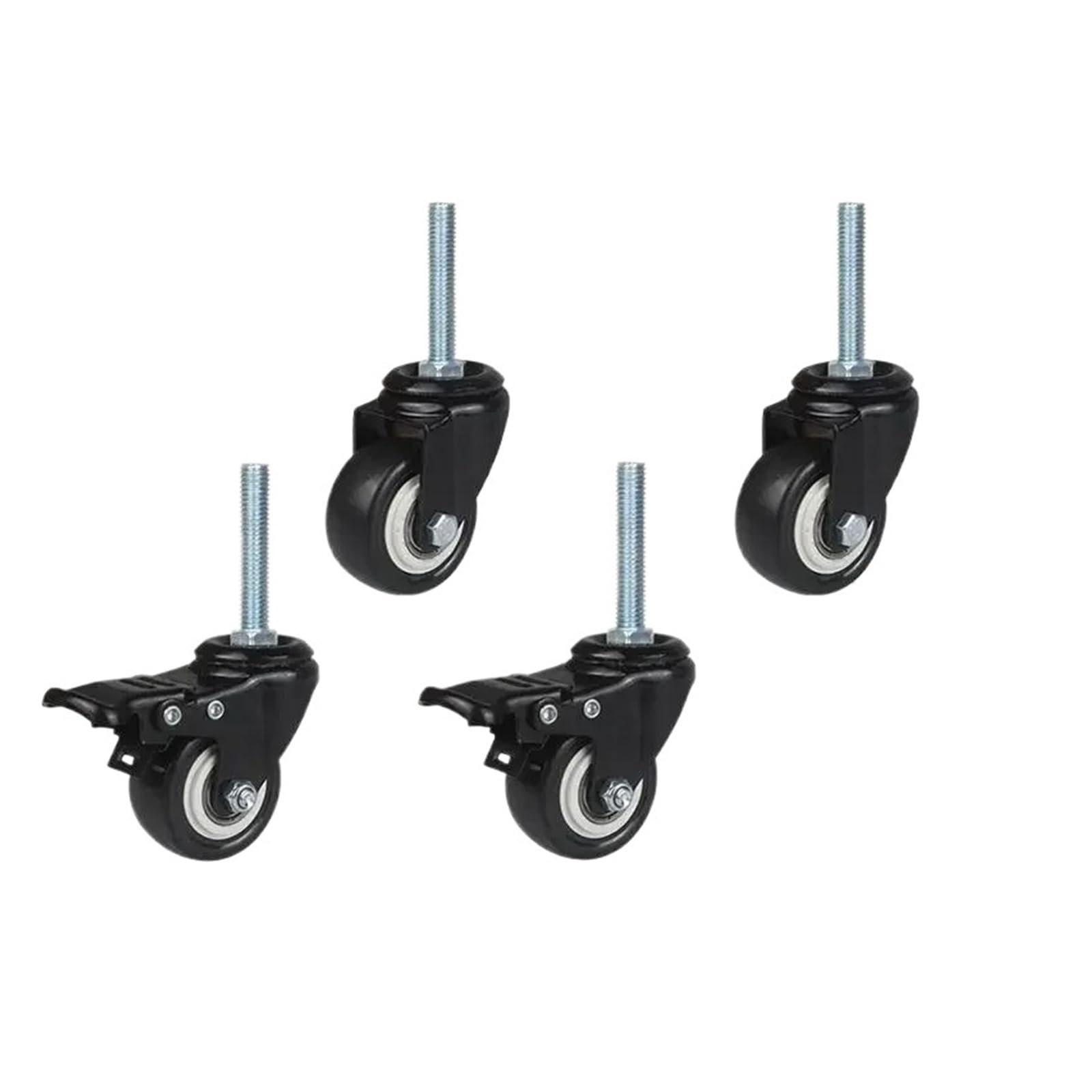 Rueda giratoria de 4 piezas con tornillo de doble rodamiento rueda universal | M8/M10/M12 1,5 pulgadas 60 poliuretano de freno extendido(M8-Brake-Universal)