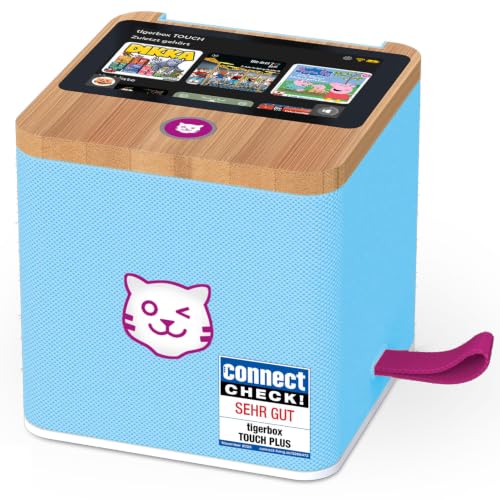 tigermedia tigerbox Touch Plus Miami Sky hellblau | Streaming-Hörbox für Kinder | Stereo-Klang | Farb-Touchdisplay | Hörspielbox mit Nachtlicht | Bluetooth-Kopfhöreranschluss | extra starker Akku