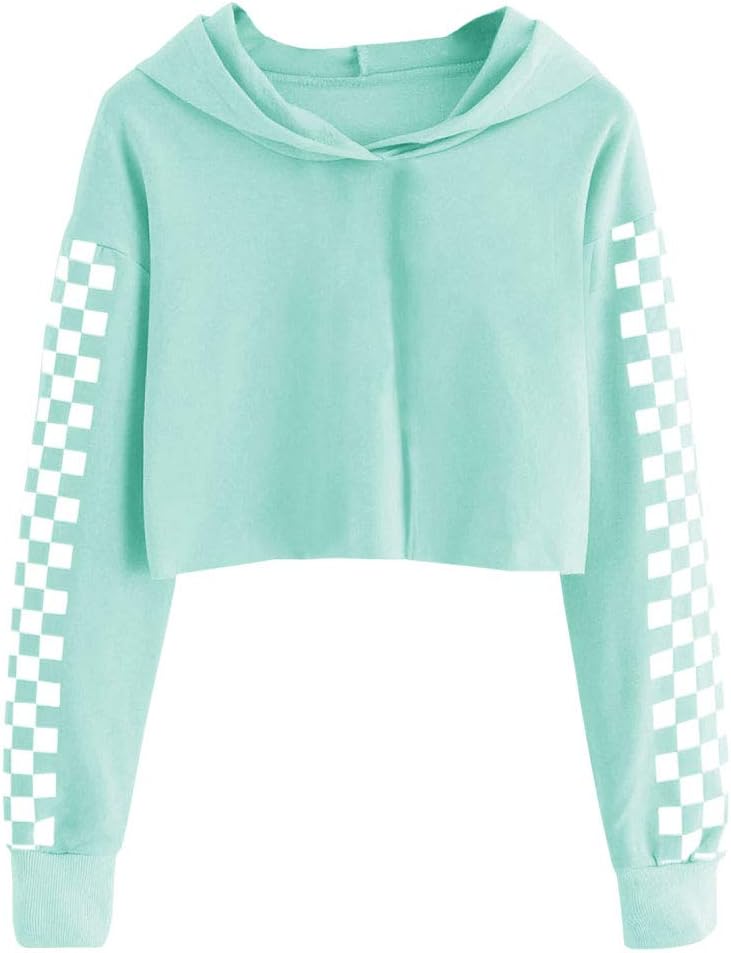 Imily BelaKids Crop Tops Girls Hoodies Cute Plaid Long Sleeve Fashion Sweatshirts