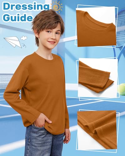 Image of 4 Pack Boys Long Sleeve Waffle Shirts | School Sweaters for Boys, Waffle Knit Thermal Shirts, Crewneck Thermal Casual Tops, Fall, Winter, Kids Clothes for 5-14 Y