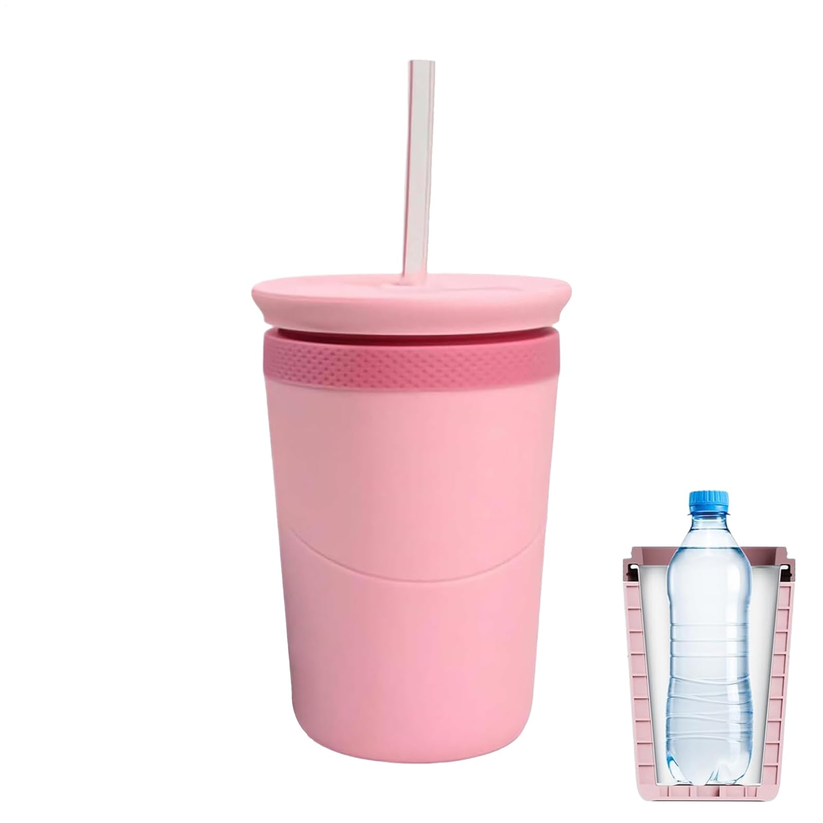 Stampo per Ghiaccio a Cilindro in Silicone con Coperchio e Cannuccia,