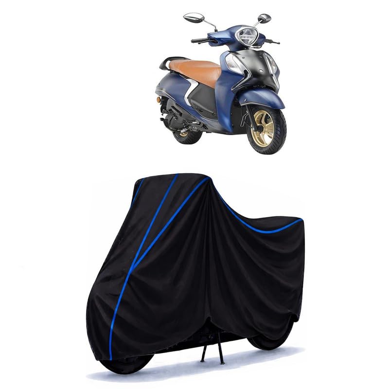 Image of Scooty Cover Water Resistant for Fascino 125 Drum Deluxe | Universal Scooter & Bike Cover | Heavy Duty UV Dust, Rain & Scratch Protection Weather Indoor Outdoor | Black with Blue Piping