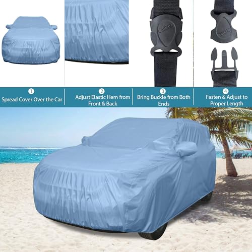 Image of Allextreme DG5001 Car Body Cover Compatible with Datsun Go Custom Fit Dustproof UV Heat Resistant Indoor Outdoor Body Protection (Blue with Mirror)