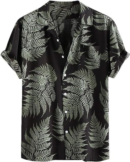 Runcati Camisa hawaiana de manga corta para hombre, camisa de verano informal, camisa de playa con botones, camisa de ocio, camisa de vacaciones hawaiana, verde, XXL