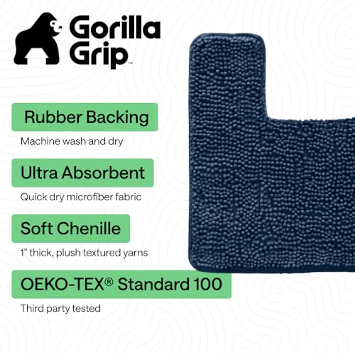 Image of Gorilla Grip Original Shaggy Chenille Square U-Shape Contoured Mat for Base of Toilet, 22.5x19.5 Size, Machine Wash and Dry, Soft Plush Absorbent Contour Carpet Mats for Bathroom Toilets, Navy Blue
