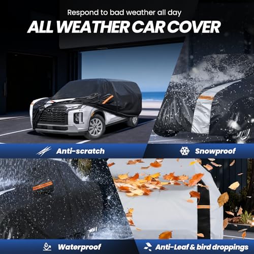 Image of Multi-Layer Car Cover Custom Fit for Hyundai Palisade(2018-2026), 100% Waterproof All Weather for Automobiles, Gift with Towel, Heavy Duty Car Covers for Rain Sun UV Protection with Door Zipper