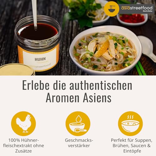 asiastreetfood Huhn Fleischextrakt 100 g – 100% Hühnerfleischextrakt ohne Zusätze für 4 l Hühnerfond – Basis für Suppen, Hühnerbrühe, Saucen & Eintöpfe – Für natürlichen Fleischgeschmack
