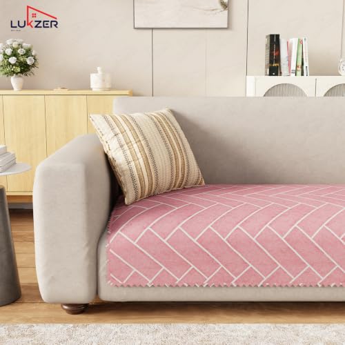 Image of Lukzer 5 Seater Sofa Cover Mat Reversible Quilted Sofa Seat Protector with WaveEdge Ultrasonic Cut - Brick Bloom | Washable Anti-Slip Sofa Throw | 3+1+1 Seat Cover for Living Room /SC-201-05WE