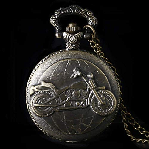 Reloj de bolsillo de moto clásica para regalo de hombre con collar colgante de bronce 6