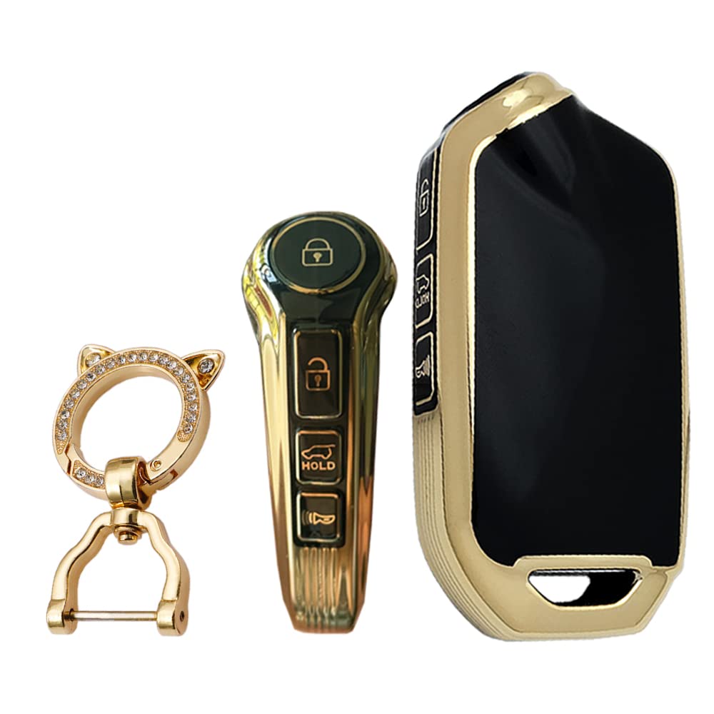 KUNIO Car Key Case Protector Fit for Kia Stinger GT?Limited Key Shell Keyring TPU Key Holder Key Fob Sleeve Chain 4 Buttons, Black