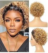 Fereowth Damen-Perücke, natürlich, brasilianisch, kurz, braun, Echthaar, 150 % Dichte, 1B/27