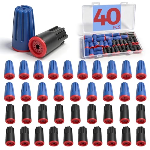 Vadaxx 40PCS Waterproof Wire Connectors 22AWG-12AWG IP65 Wire Nuts for Outdoor Landscape Lighting & Irrigation Systems Corrosion Resistant Electrical Twist Connectors RoHS Compliant Blue & Black