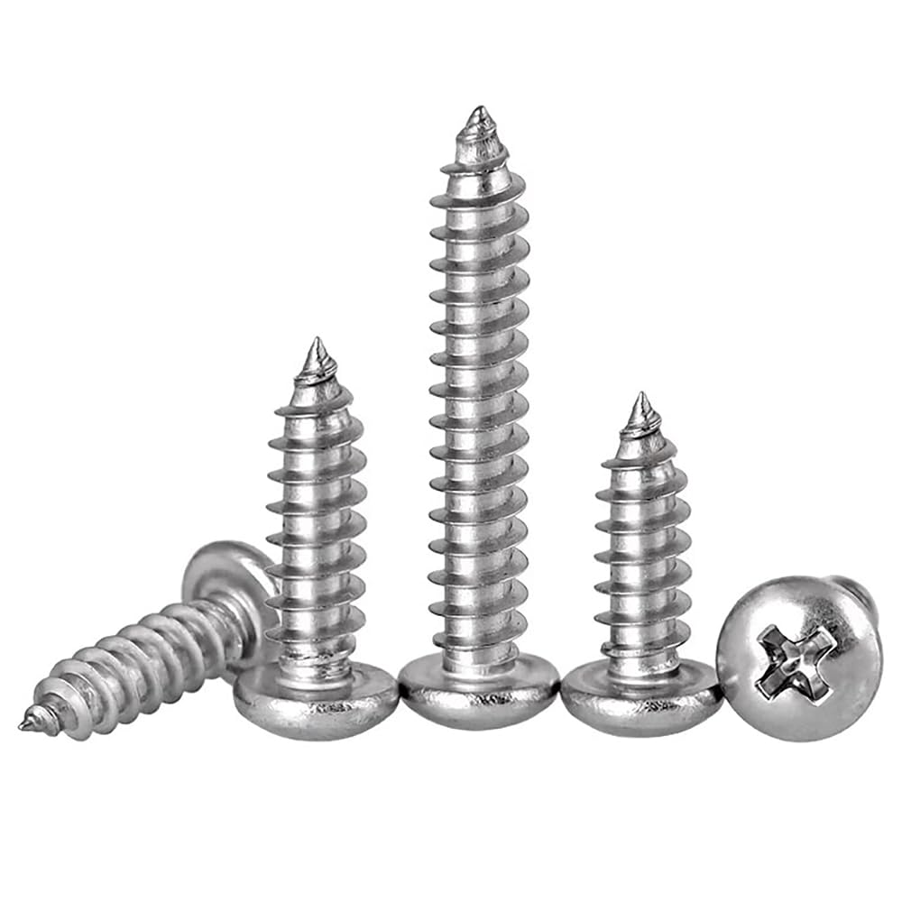 HKDZ Self Tapping Screws M4*25, 50Pcs 304 Stainless Phillips Pan Head Steel Self Drilling Screws for Metal DIY Woodworking,Silver Tone-Fit Cabinet Wall Shutter Plate Rock Furniture,Rust Proof Fastener