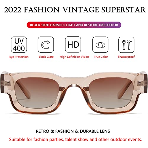 Image of AIEYEZO Modern Thick Rectangle Sunglasses for Women Men 90s Retro Chunky Square Polarized Sun Glasses UV400 Protection