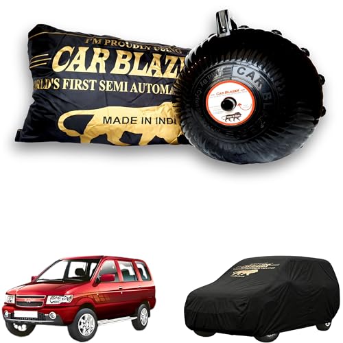 Image of CARBLAZER Portable & Semi-Automatic Full Body Car Covers: Heavy Duty Device| Anti-Theft| Dust & Scratch Proof | Water & Wind Resistant|Custom Fit| Dual-Side Cover, Compatible for Chevrolet Tavera