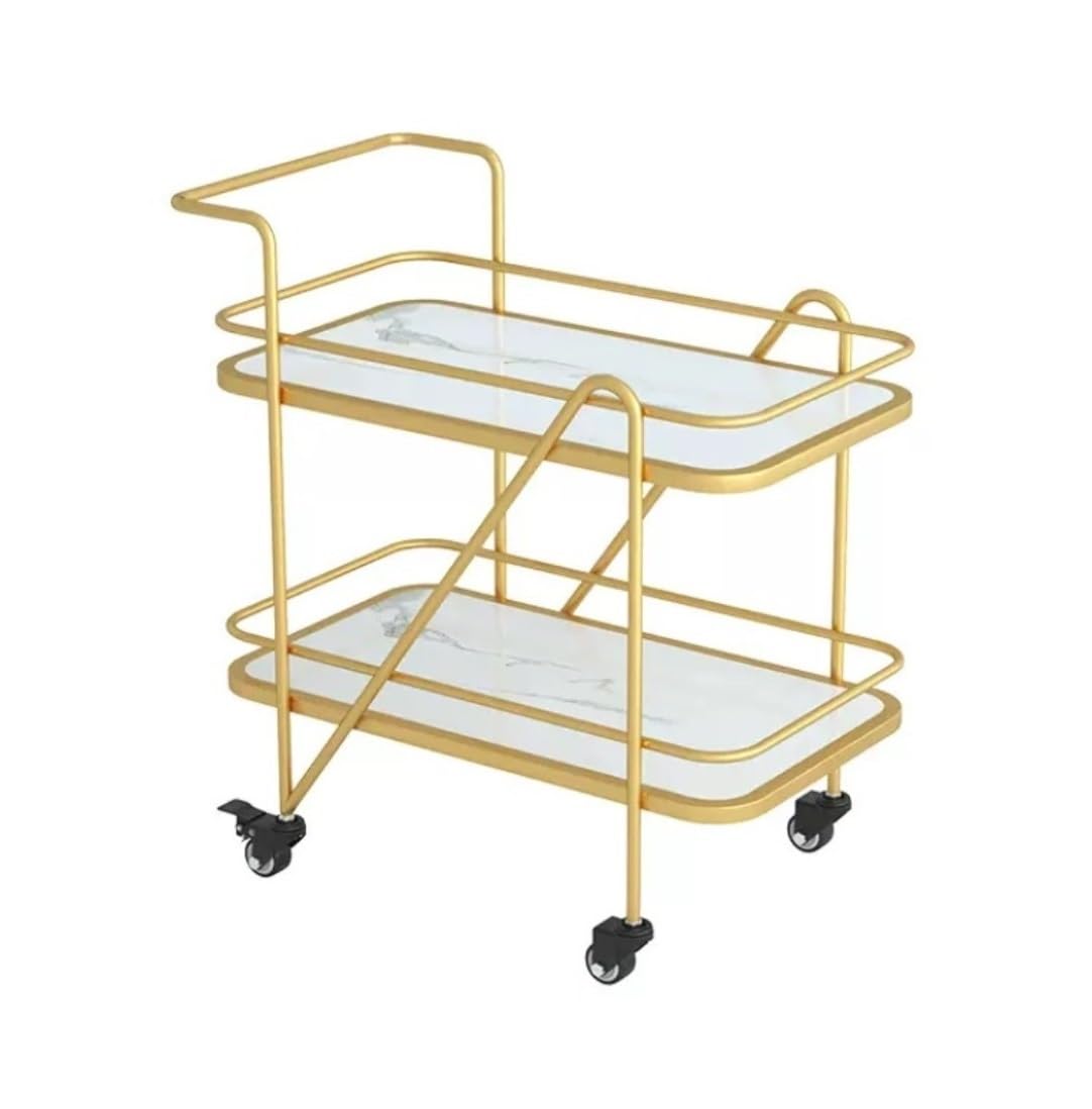 Rollwagen mit 2 Etagen und Marmor, Metall, Küchenwagen für Zuhause und Hotel, d & White Beve Service Utili Cart für Easy li