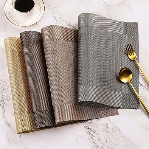 Sets de table durables en PVC tissé de qualité lot de 6 lavables gris moderne - 8
