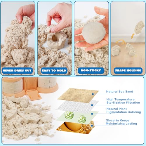 Play Sand Construction Set, 1.7lbs Moldable Sand Sensory Toys with Brick Mold, Building Toys, Gifts for Boys Girls Age 3-8 (Castle)
