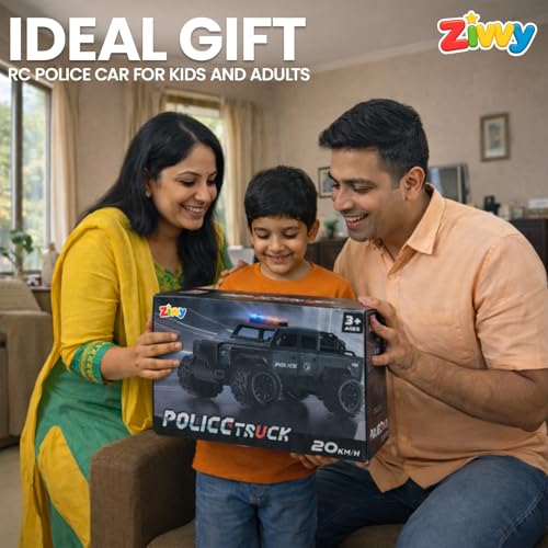 Image of Police Remote Control Car - Black | Toys for Boys & Girls | RC Car 4x4 | High-Speed RC Toy Car | LED Headlight | Police Siren | Sound Feature | Birthday Gift for Kids