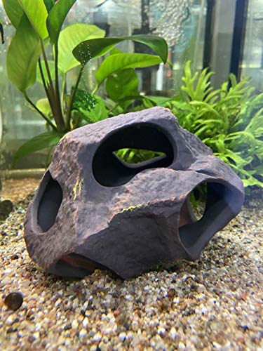 Image of Plecoceramics Aquarium Ceramic Decorations Cave Betta Stone Decor - Aquarium Fish Tank Hideway Decor for breeding Cichlids Plecos Betta Toys Hideout (Boulder)