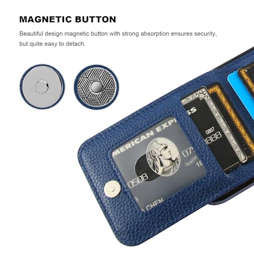 Image of KIHUWEY Compatible with iPhone 13 Pro Case Wallet with Credit Card Holder, Premium Leather Magnetic Clasp Kickstand Heavy Duty Protective Cover for iPhone 13 Pro 6.1 Inch (Lichee Blue)