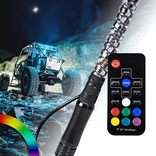 Image of True Mods 1ft Spiral RGB LED Whip Light for UTV ATV [RF Wireless Remote] Off Road Waterproof LED Lighted Whip CB Antenna Pole Stick for RZR Can-Am Polaris SxS 4x4 Quad Dune Buggy 4 Wheeler Accessories