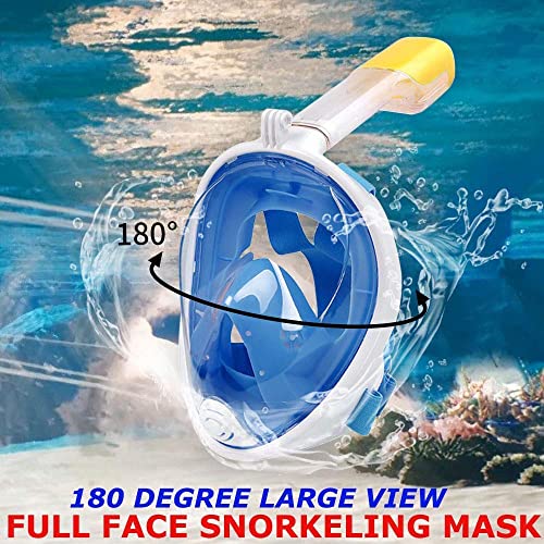 Image of VBM Full Face Snorkeling Mask Diving Gear - Dry Top System,180 Degree Panoramic View Snorkeling Mask with Camera Mount,Safe Breathing,Anti-Leak Anti-Fog-Swim Fins (Blue - S /M)