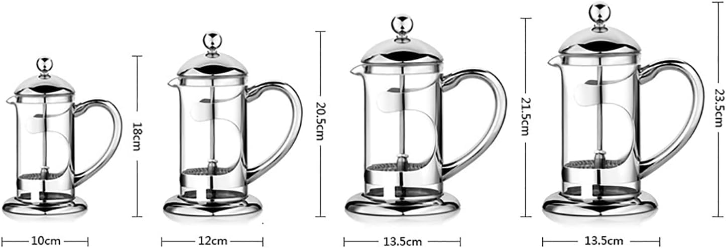 Cafetera grande,cafetera de viaje,Premium Manual 1 taza Cafetera a presión francesa Tetera de vidrio Tetera de acero inoxidable resistente al calor