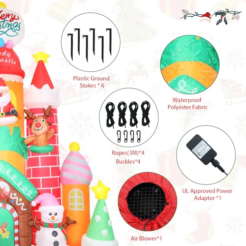 MUMTOP 10FT Christmas Inflatables Outdoor Decoration, Candy Castle Christmas Inflatable with Santa,Snowman,Elk,Penguin and Built-in Led Lights Blow Up Inflatable for Outdoor Party Garden Decoration by MUMTOP - Image 3