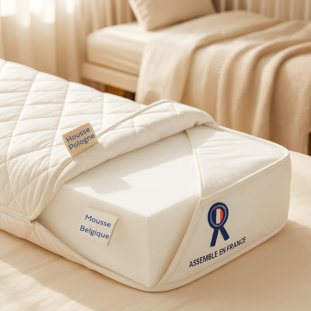 Matelas Bébé Enfant Climatisé 80x160 cm Réversible Été Hiver Anti-acarien Épaisseur 10 cm Fabrication française