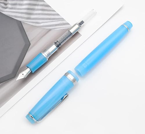 Miniatura 3 de JINHAO 82 - Pluma estilográfica con clip plateado (punta F 0.020 in, azul océano transparente)